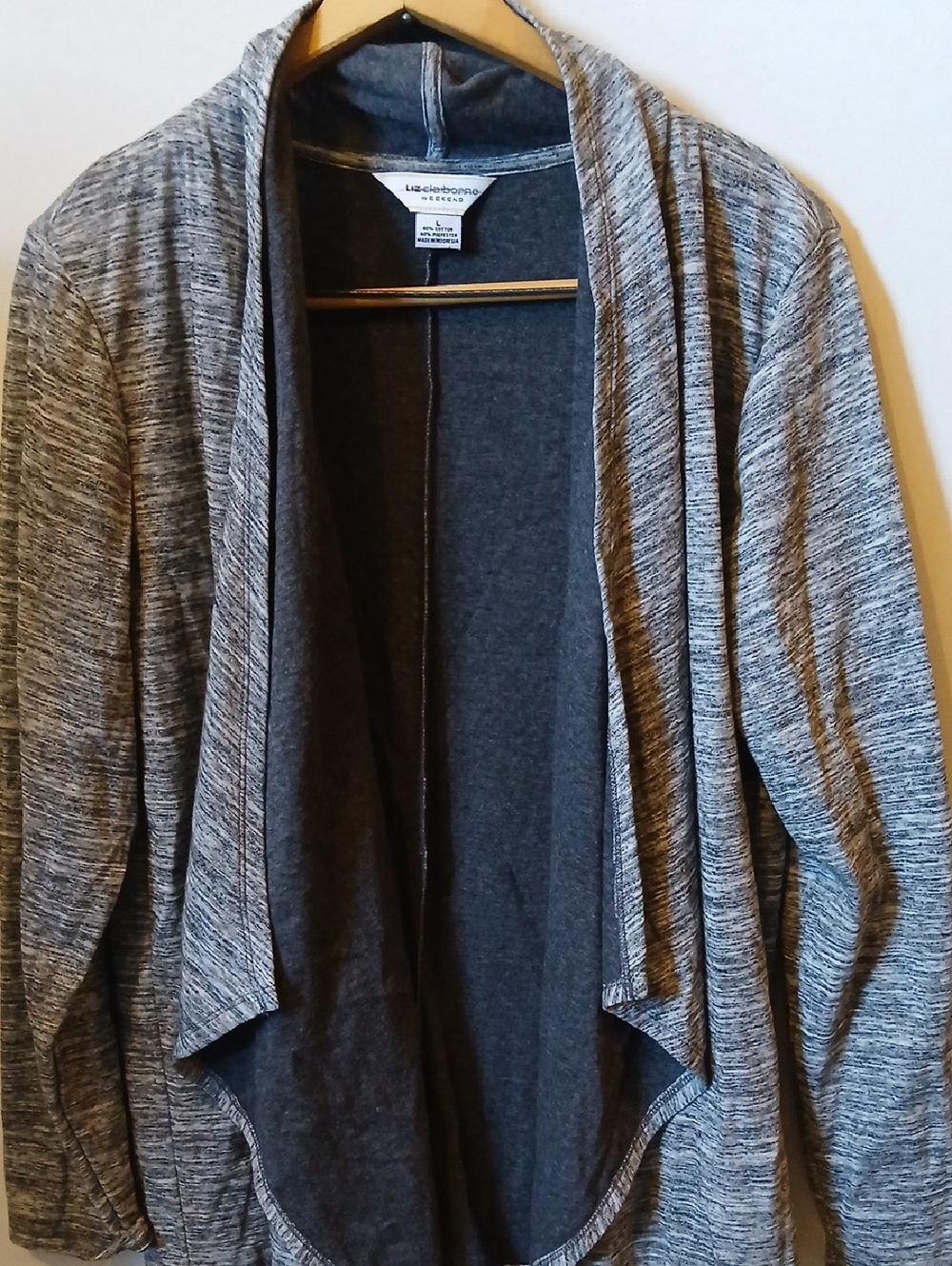 Liz Claiborne Gray Marled Open-Front Draped Cardigan Women's L